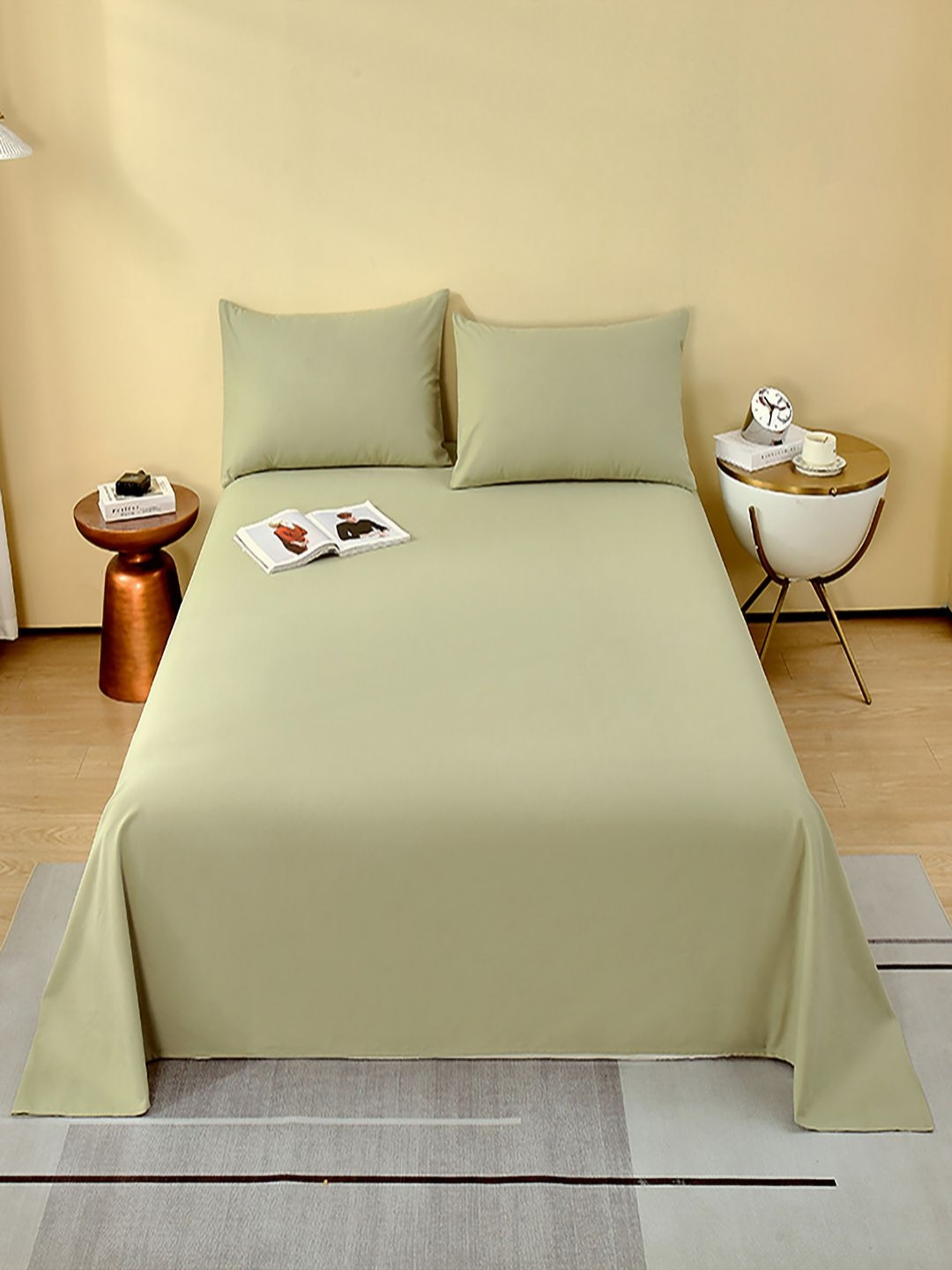 JC HOME Green 300 TC King Pure Cotton Bedsheet Set -2.45m x2.50m