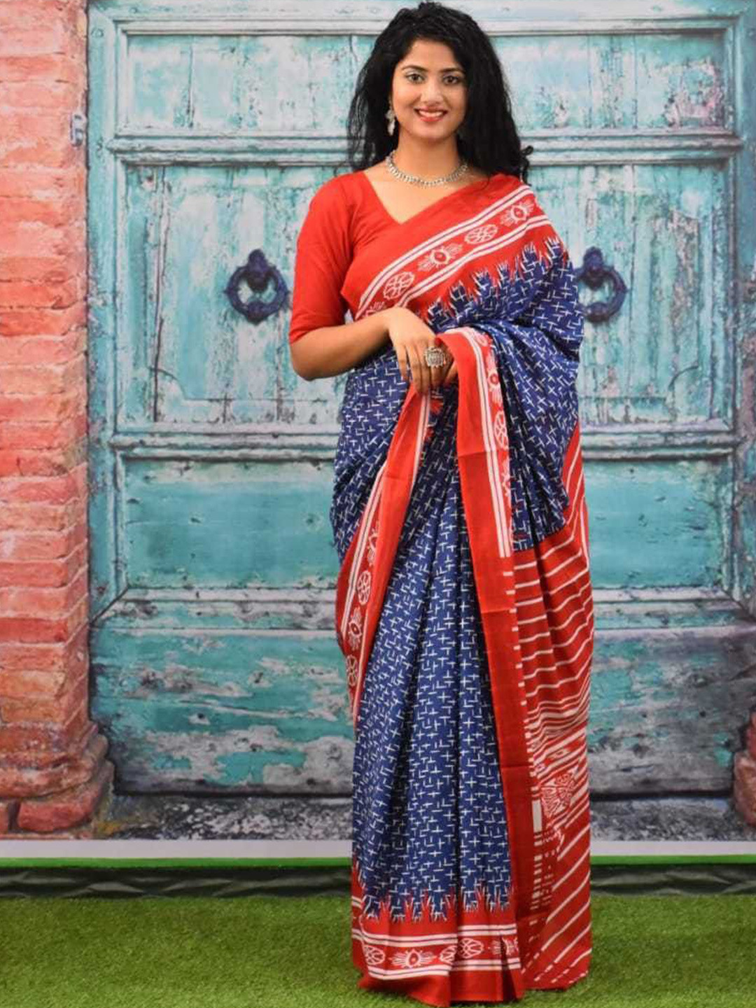 Craft Musium Jaipuri Hand Block Print saree with Unstitched Blouse Piece
