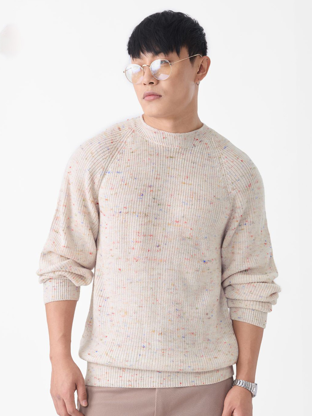 The Souled Store  Men Oversized Sweater: Sandstone Beige Oversized Fit Pullovers