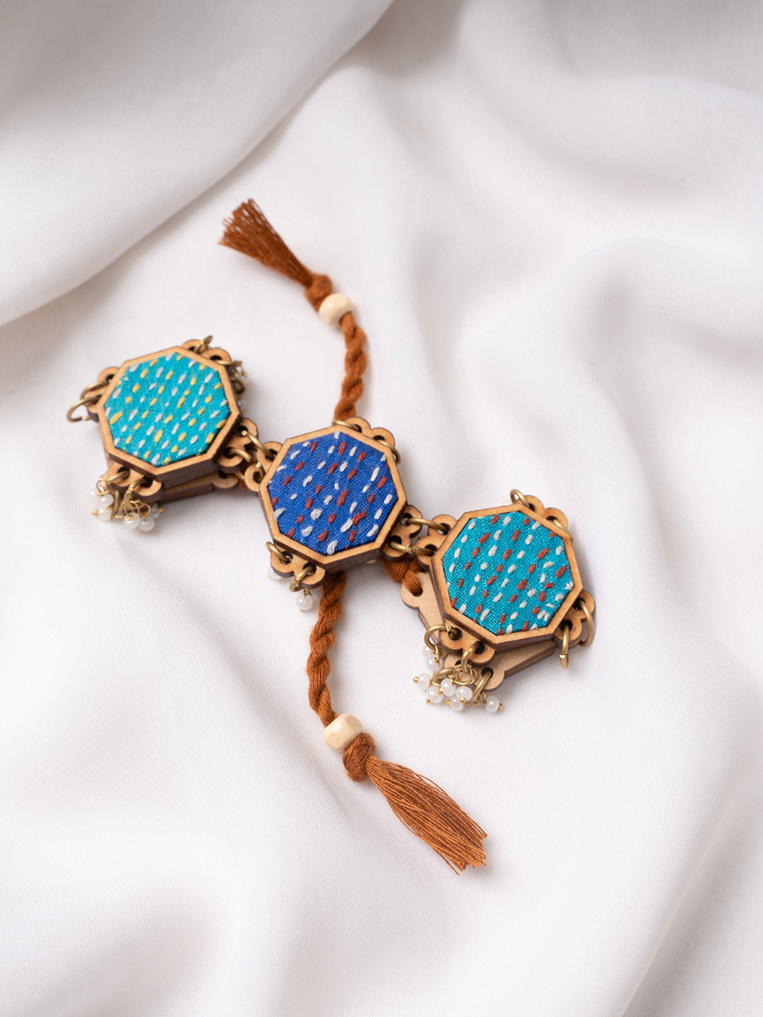 WHE Multicolour Kantha Repurposed Silk Fabric and Wood Beads Bracelet