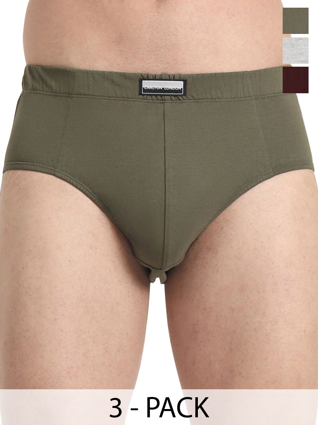 Carlton London Pack Of 3 Mid-Rise Basic Briefs CLBRFP3ASSTD-Assorted