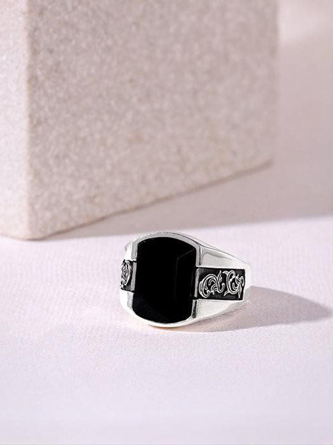 GIVA Men Oxidised Silver Bold Black Ring