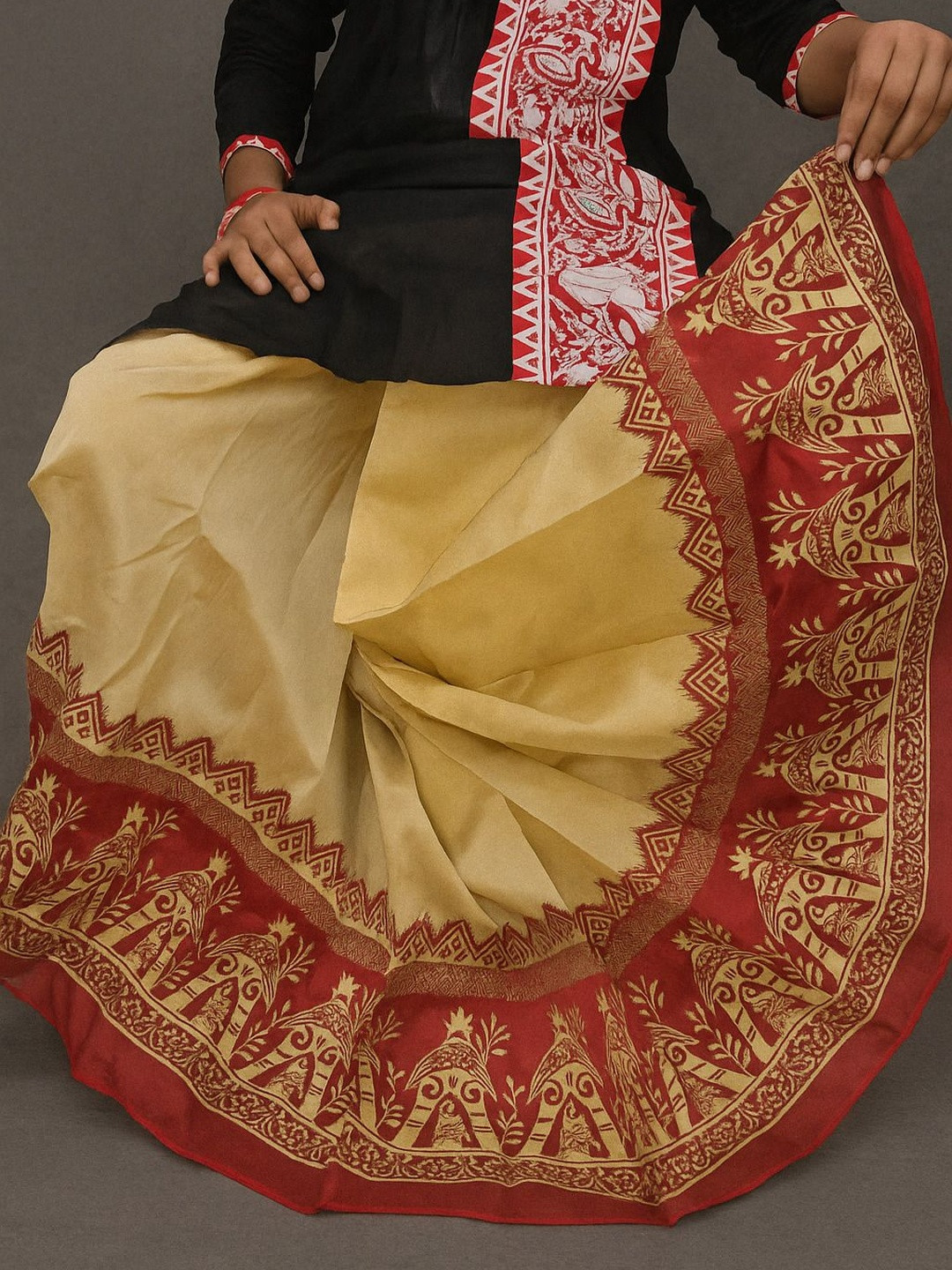 AMIT ONLINE Men Printed Mour Puccho Dhoti In Dupion Silk