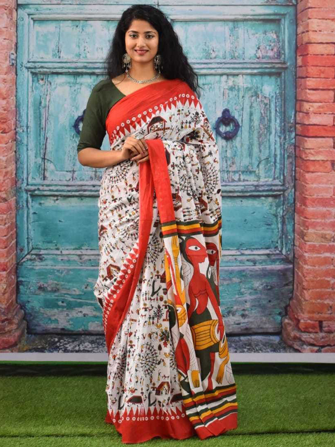Craft Musium Warli Printed Pure Cotton Saree With Blouse Piece