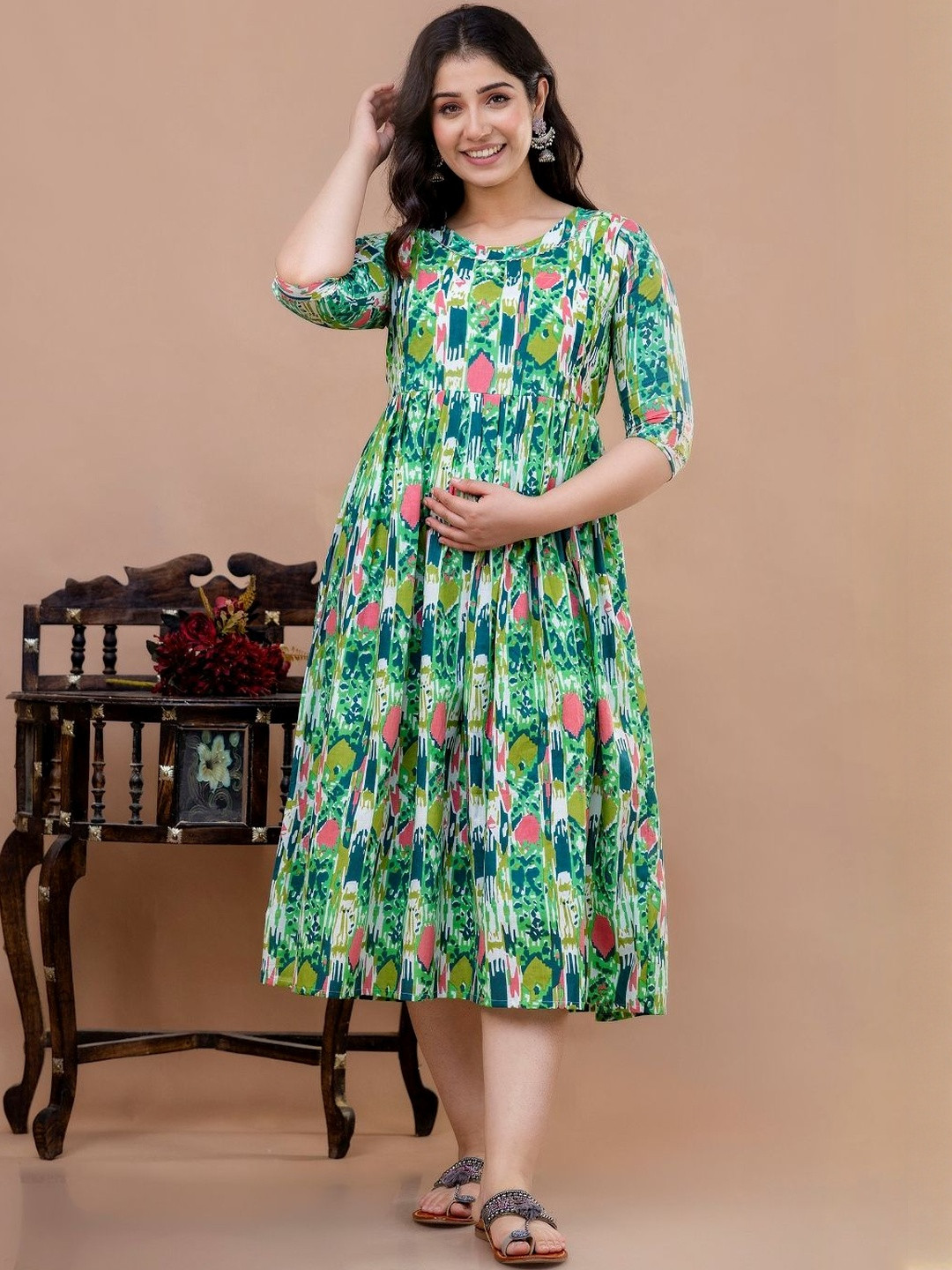 Moda Rapido Women's Midi Abstract Maternity Dress