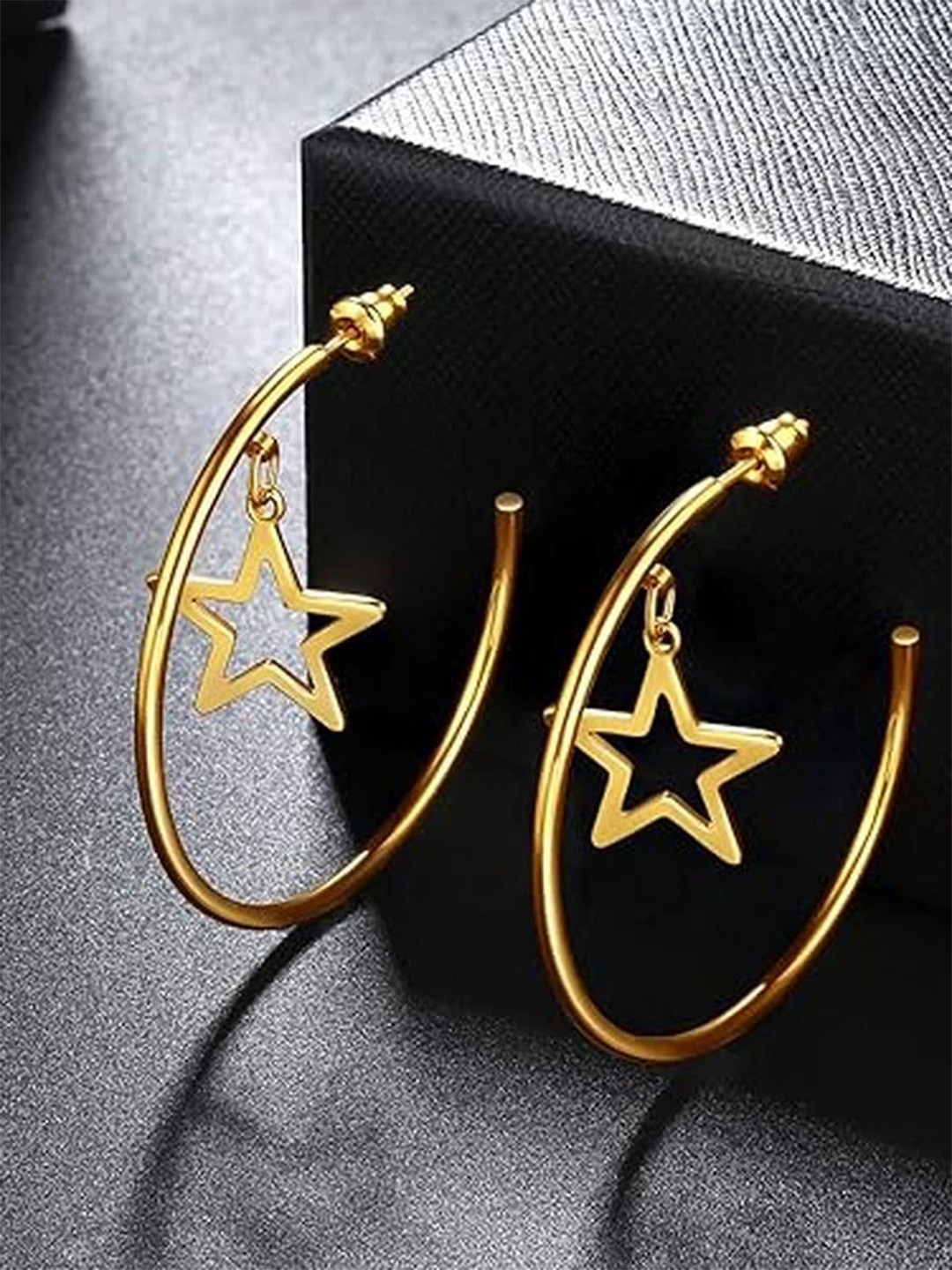 EL REGALO Stainless Steel 18k Gold-Plated Star Shaped Half Hoop Earrings