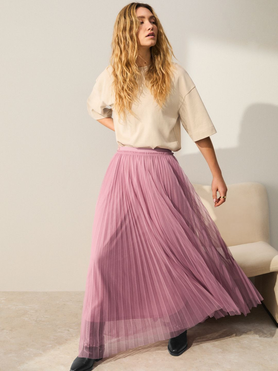 NEXT Accordian Pleated Slip-On Net Maxi Tulle Skirt