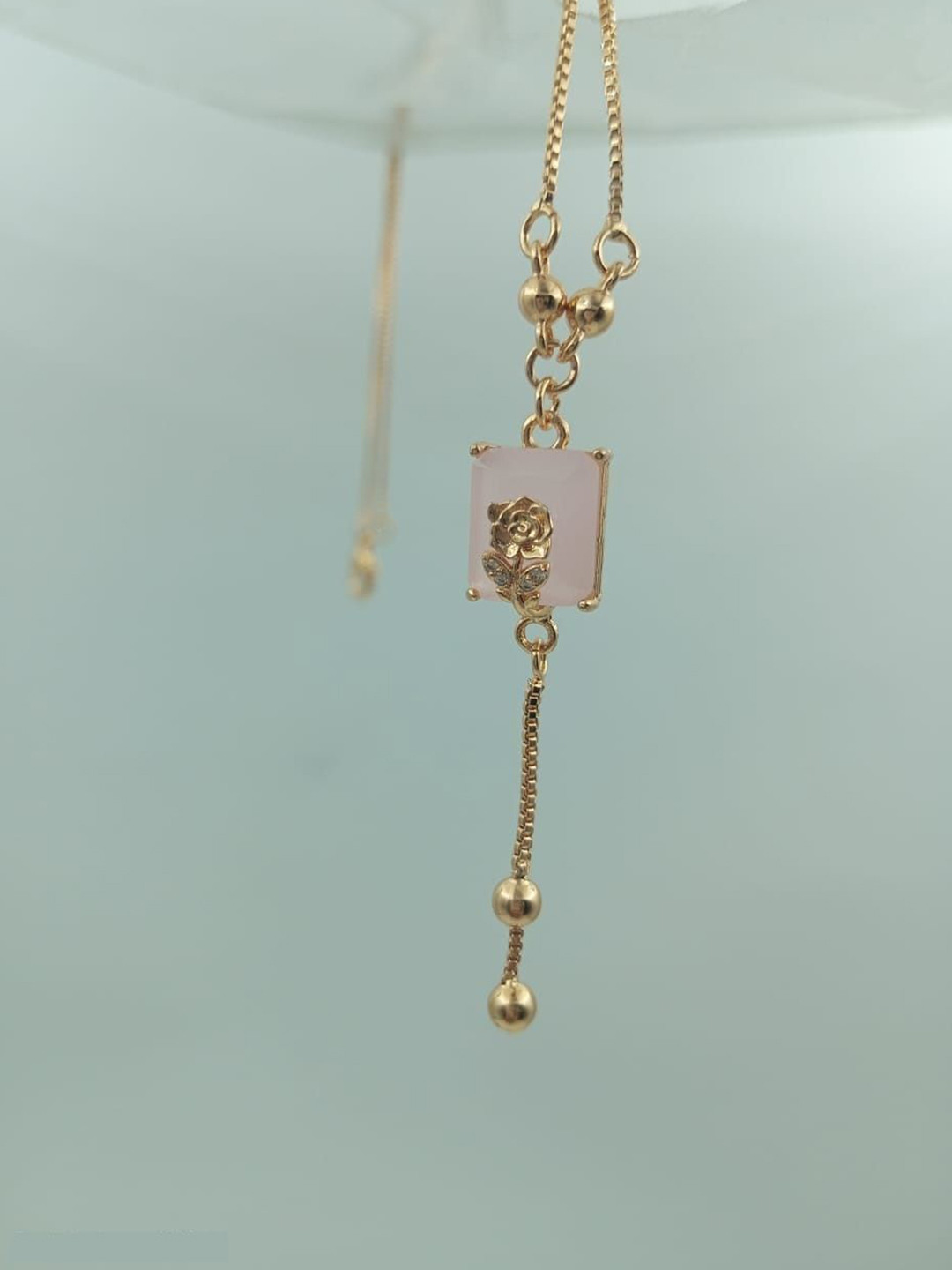 JMBW INTERNATIONAL Stainless Steel Cubic Zirconia Studded Square Shaped Necklace