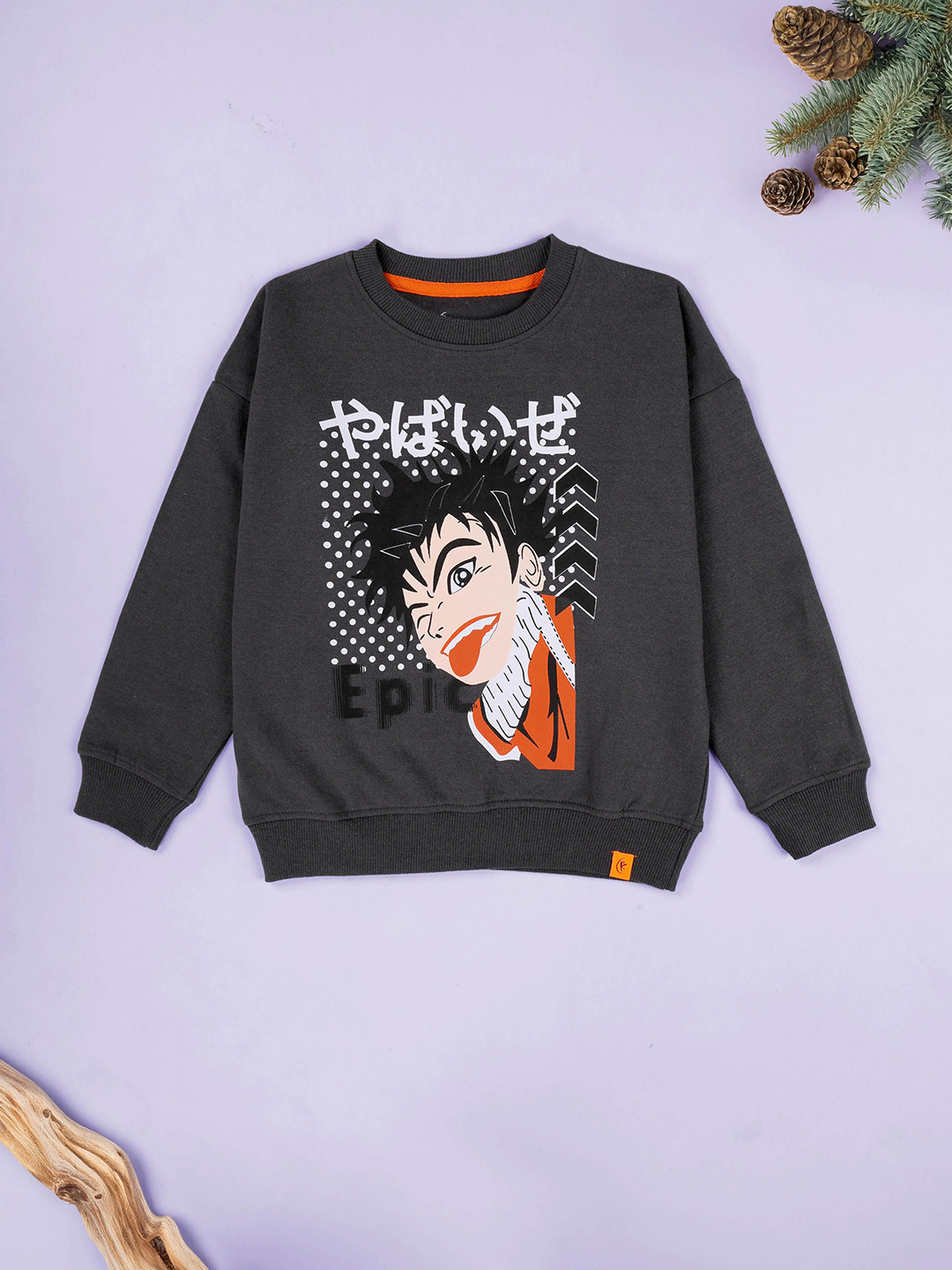 KiddoPanti Boys Round Neck Anime Printed Sweatshirt