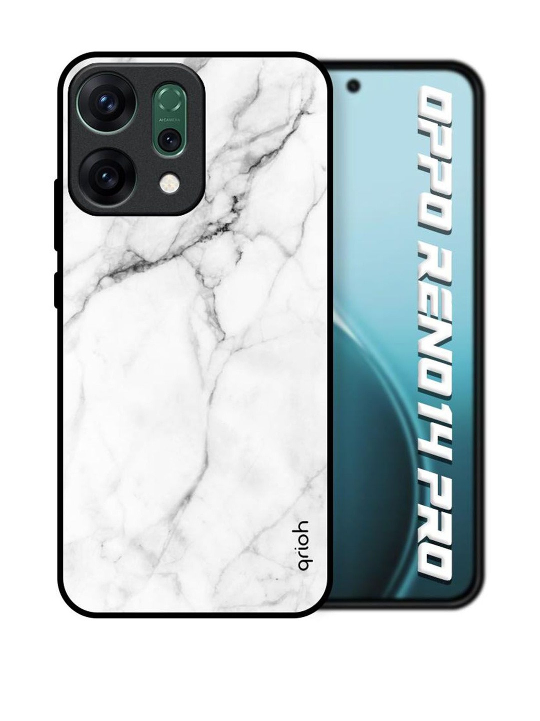 QRIOH White Marble Printed Oppo Reno14 Pro 5G Glass Back Case Mobile Accessories