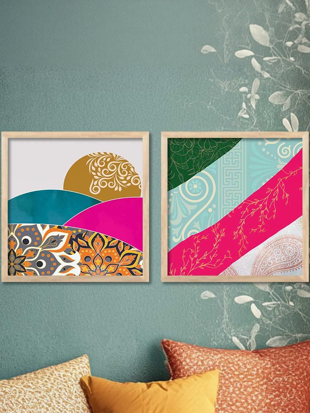 WALLLANE Brown Set of 2 Piece Wood Frame Painting Wall Art