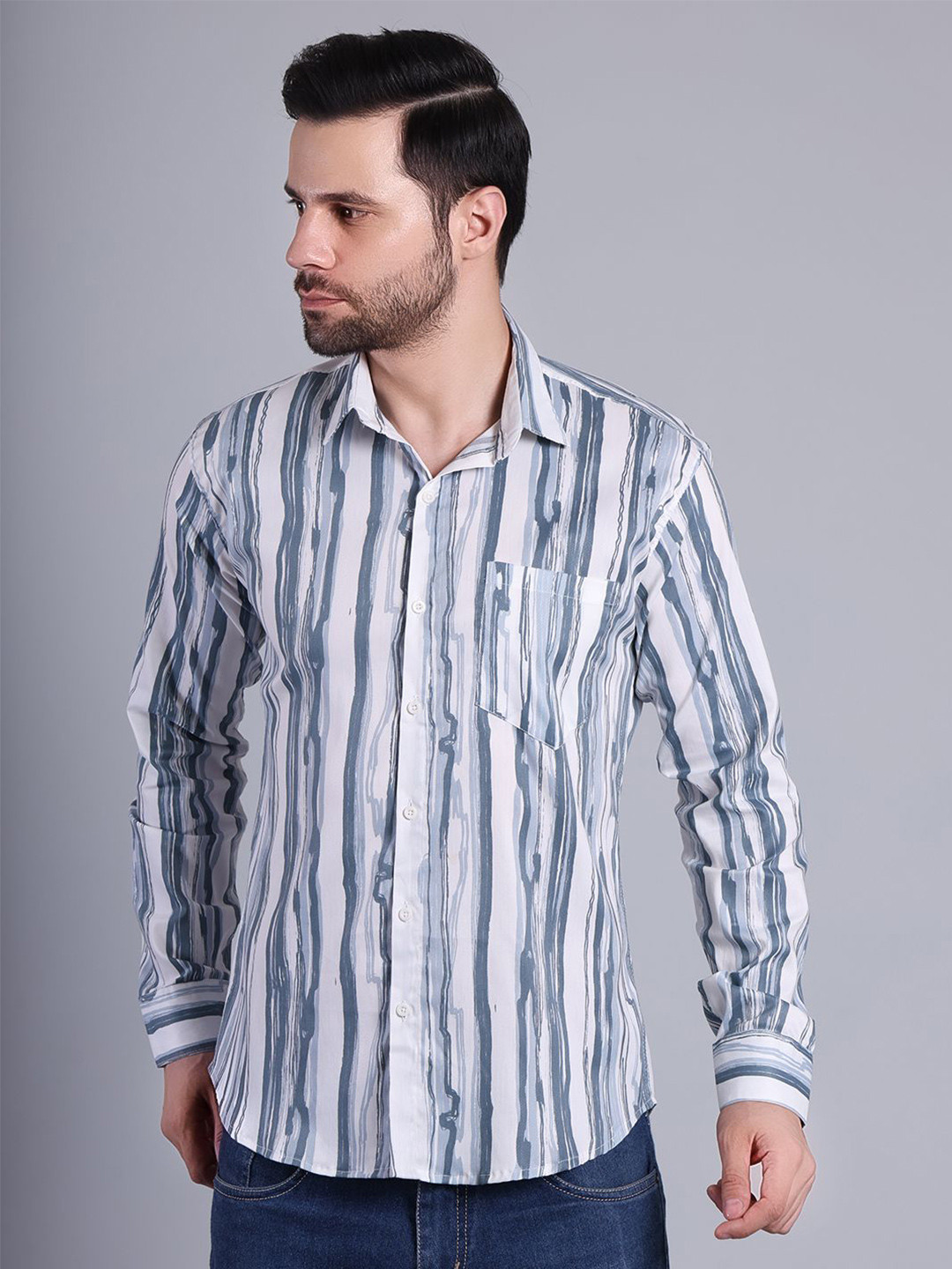 RARE CAMEL Men Abstract Printed Spread Collar Casual Shirt