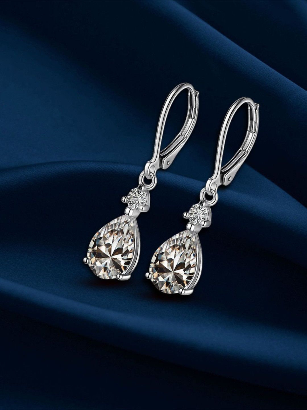 Meadows 925 Sterling Silver Cubic Zirconia Studded Teardrop Shaped Drop Earrings