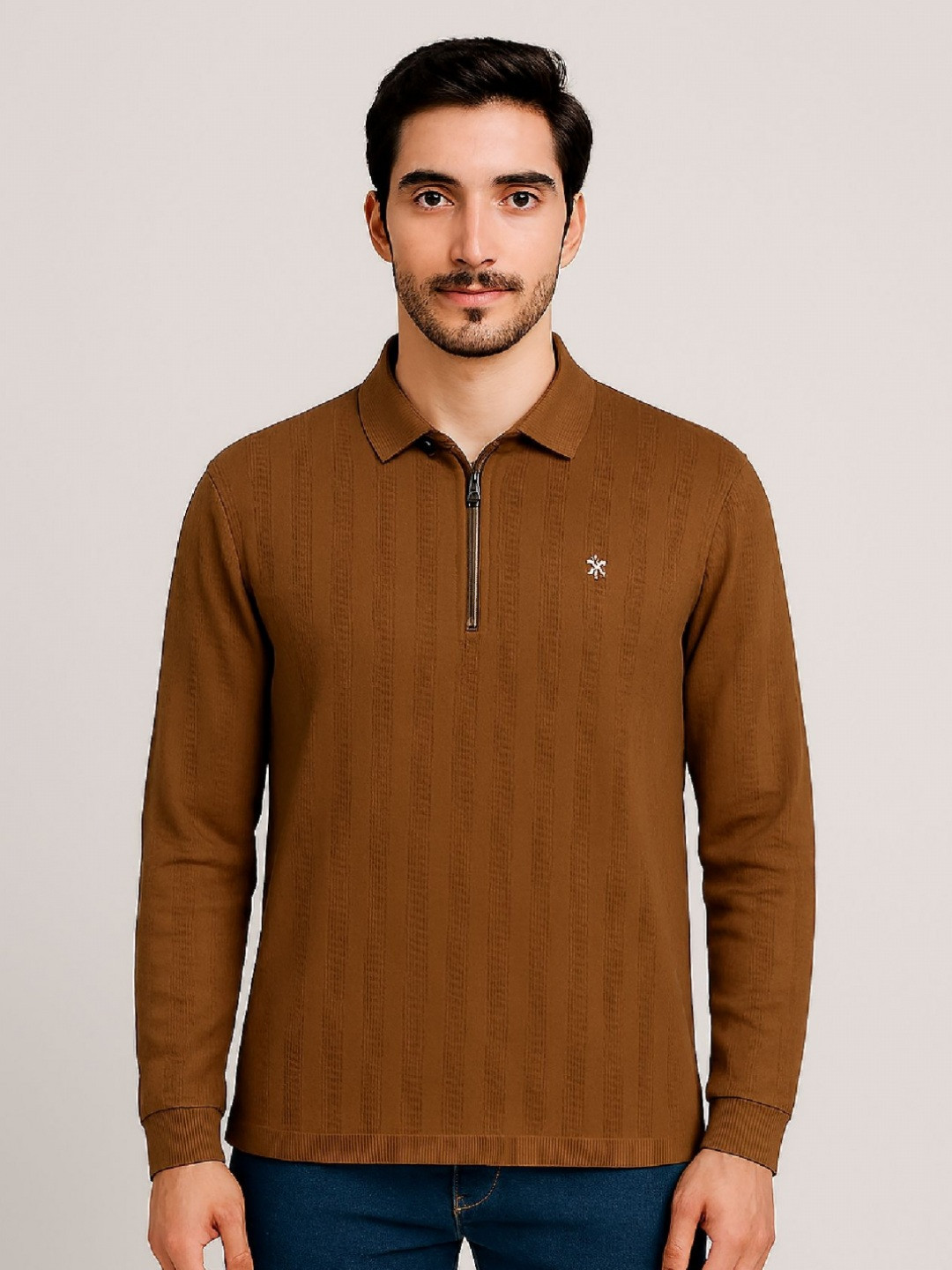SANDPIPER Men Self Design Polo Collar T-shirt