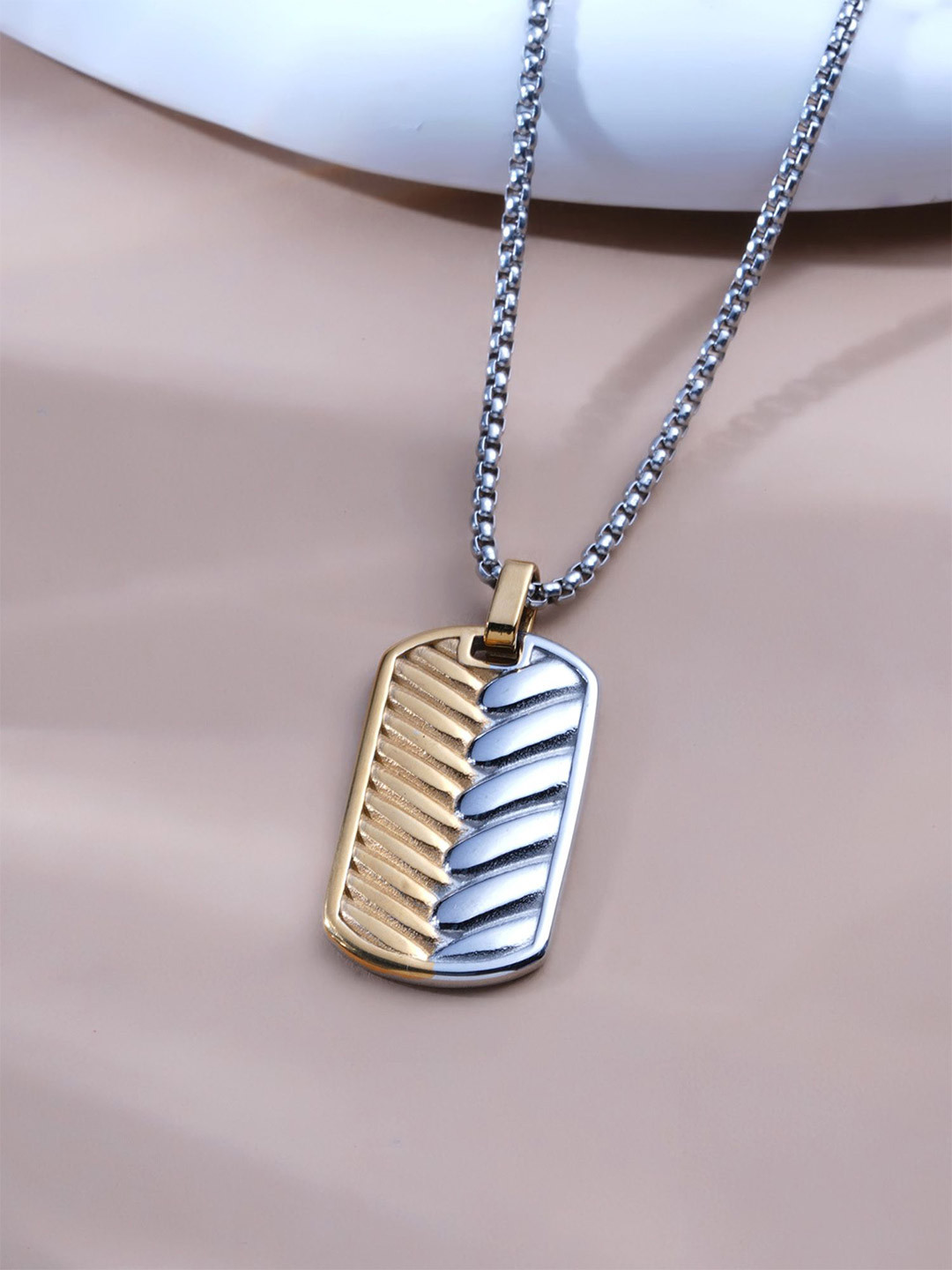 PALMONAS Gold-Plated Stainless Steel Sculpted Waterproof & Anti-Tarnish Pendant With Chain