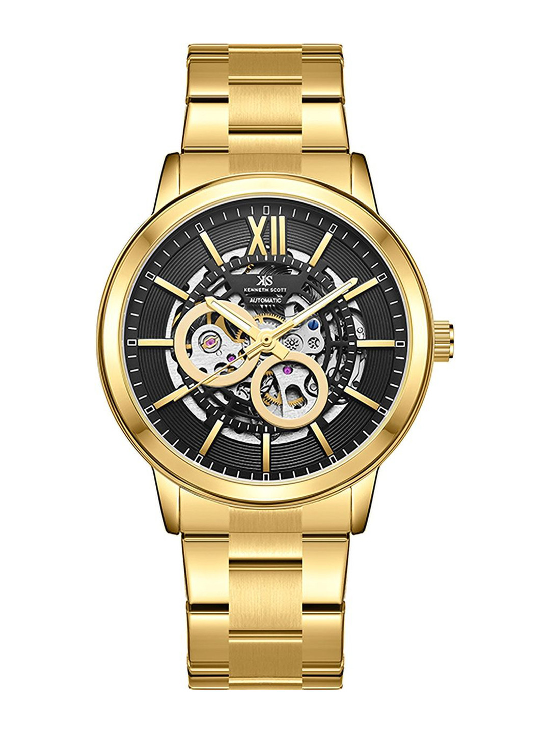 KENNETH SCOTT Men Dial & Stainless Steel Bracelet Style Straps Analogue Automatic Watch K24324-GBGB