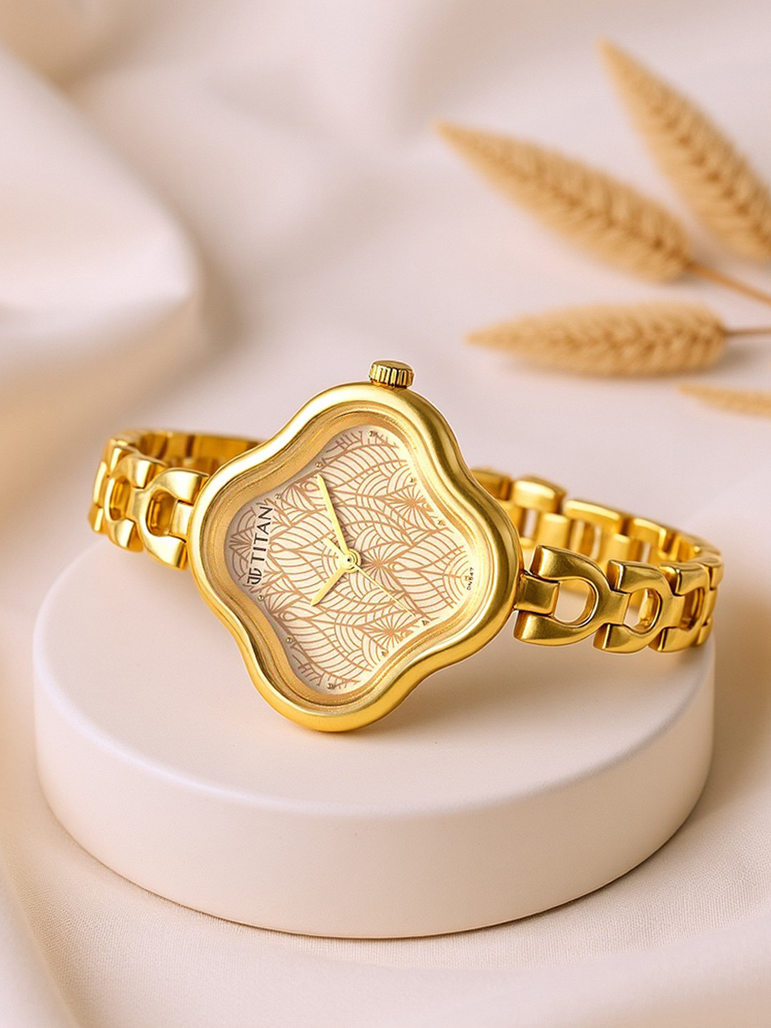 Titan Women Brass Dial & Stainless Steel Bracelet Style Straps Analogue Watch 2702YM01