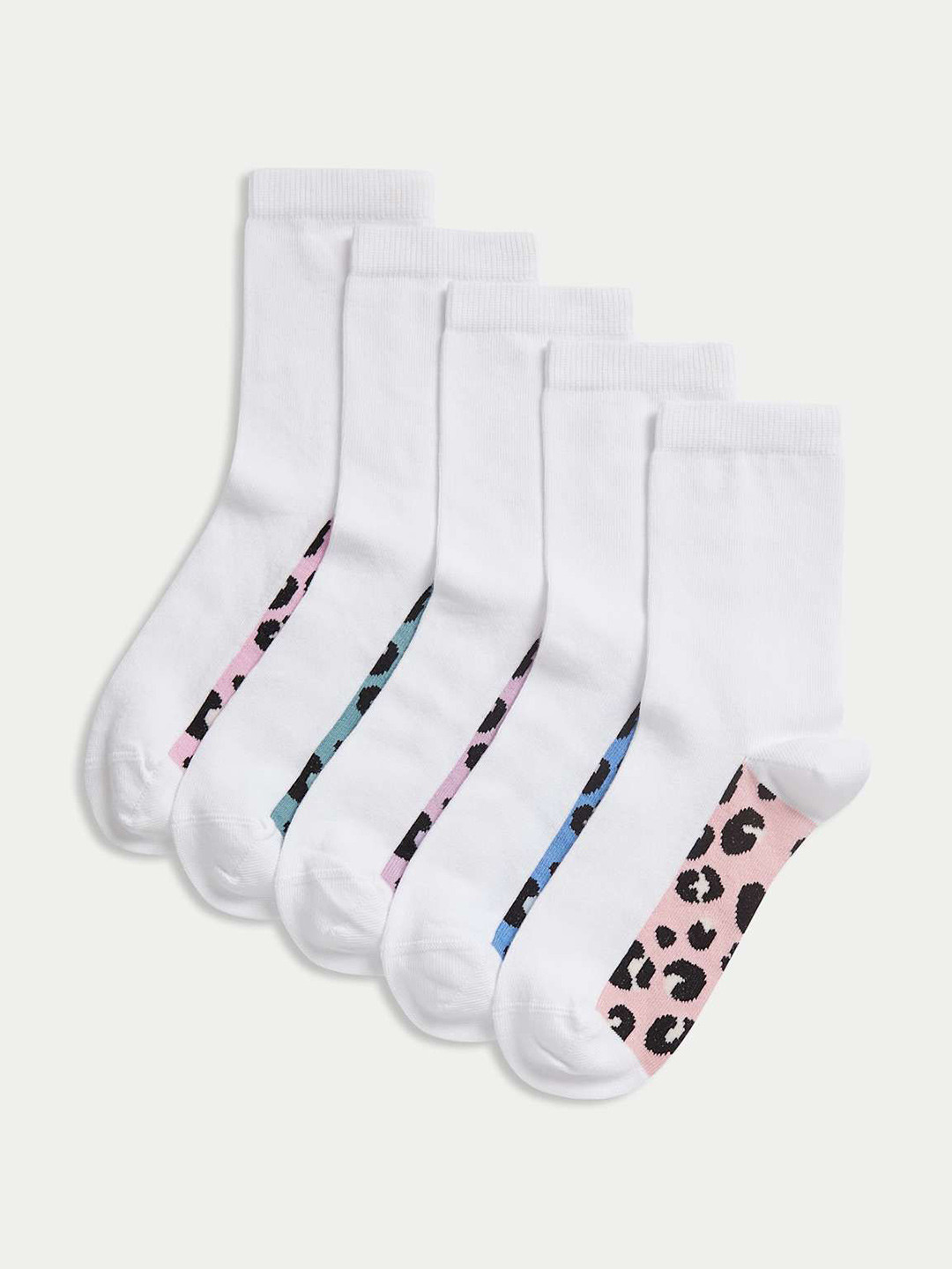 Marks & Spencer Kids Pack Of 5 Leopard Printed Cotton Ankle Length School Socks