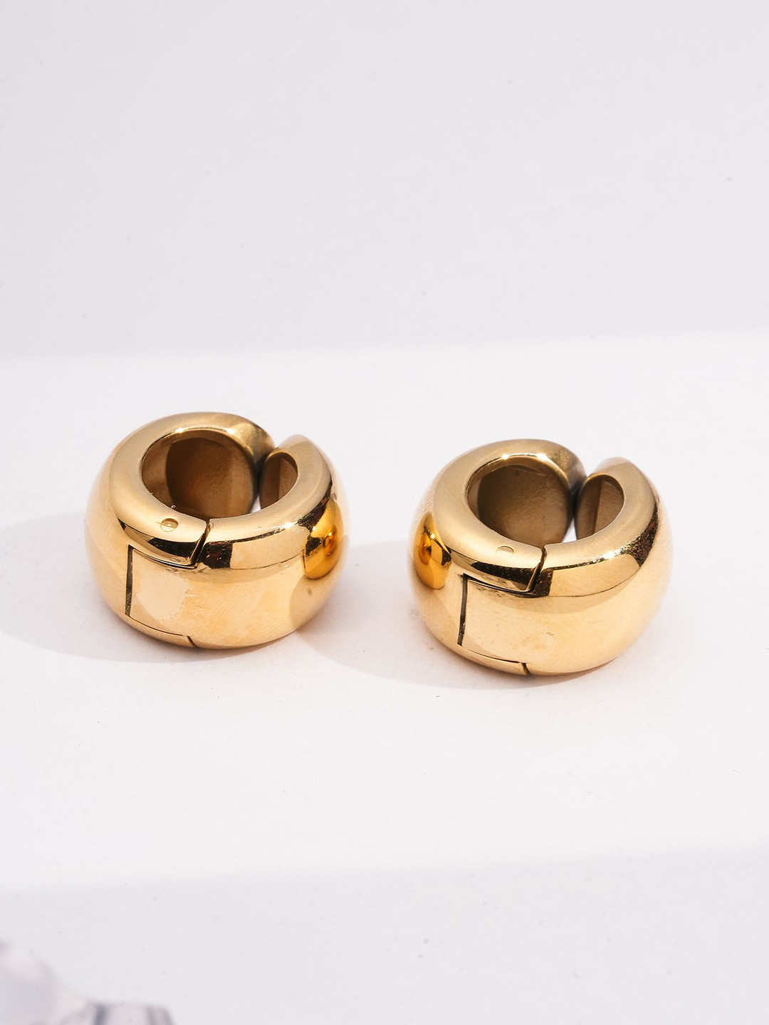PALMONAS Stainless Steel Gold-Plated Contemporary Clip On Waterproof Hoop Earrings