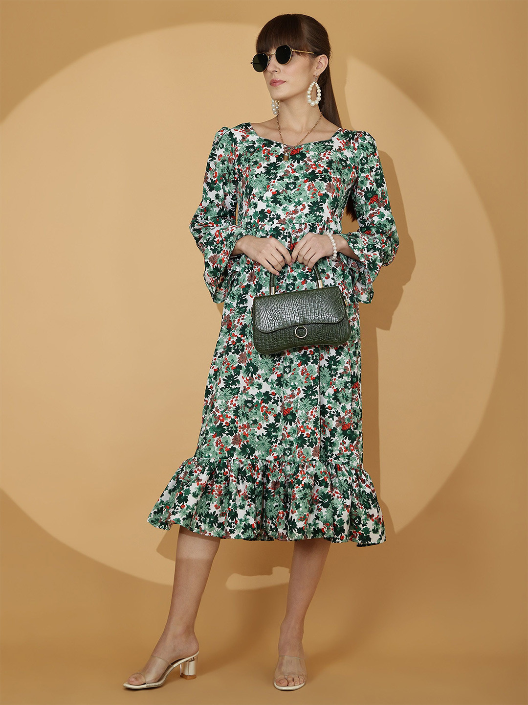 Honky Tonky Women Fit and Flare Sweetheart Neck Floral Midi Dress