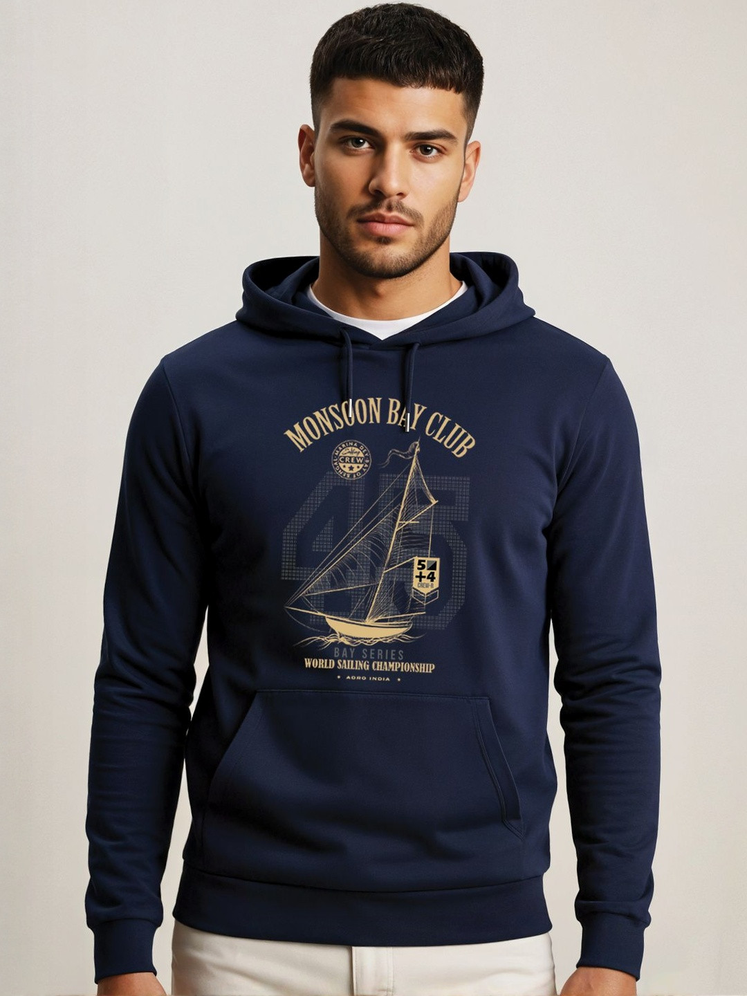 ADRO Mens 320 GSM Cotton Poly Fleece Hoodie  Monsoon Bay Club Sailing Graphic Printed Hoodies
