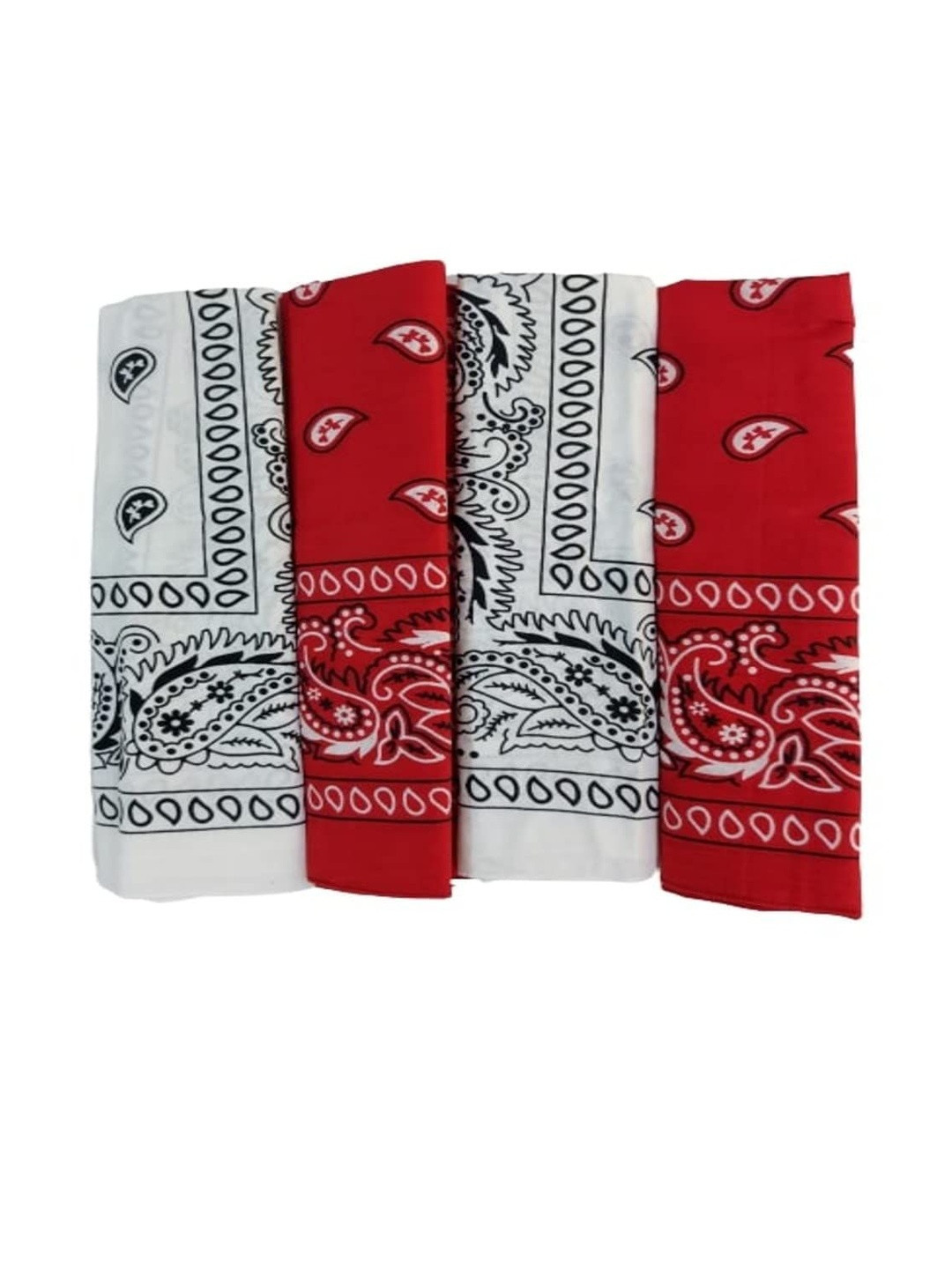 Navkar Crafts Unisex Red & White Pack of 4 Paisley Cotton Bandana Headband