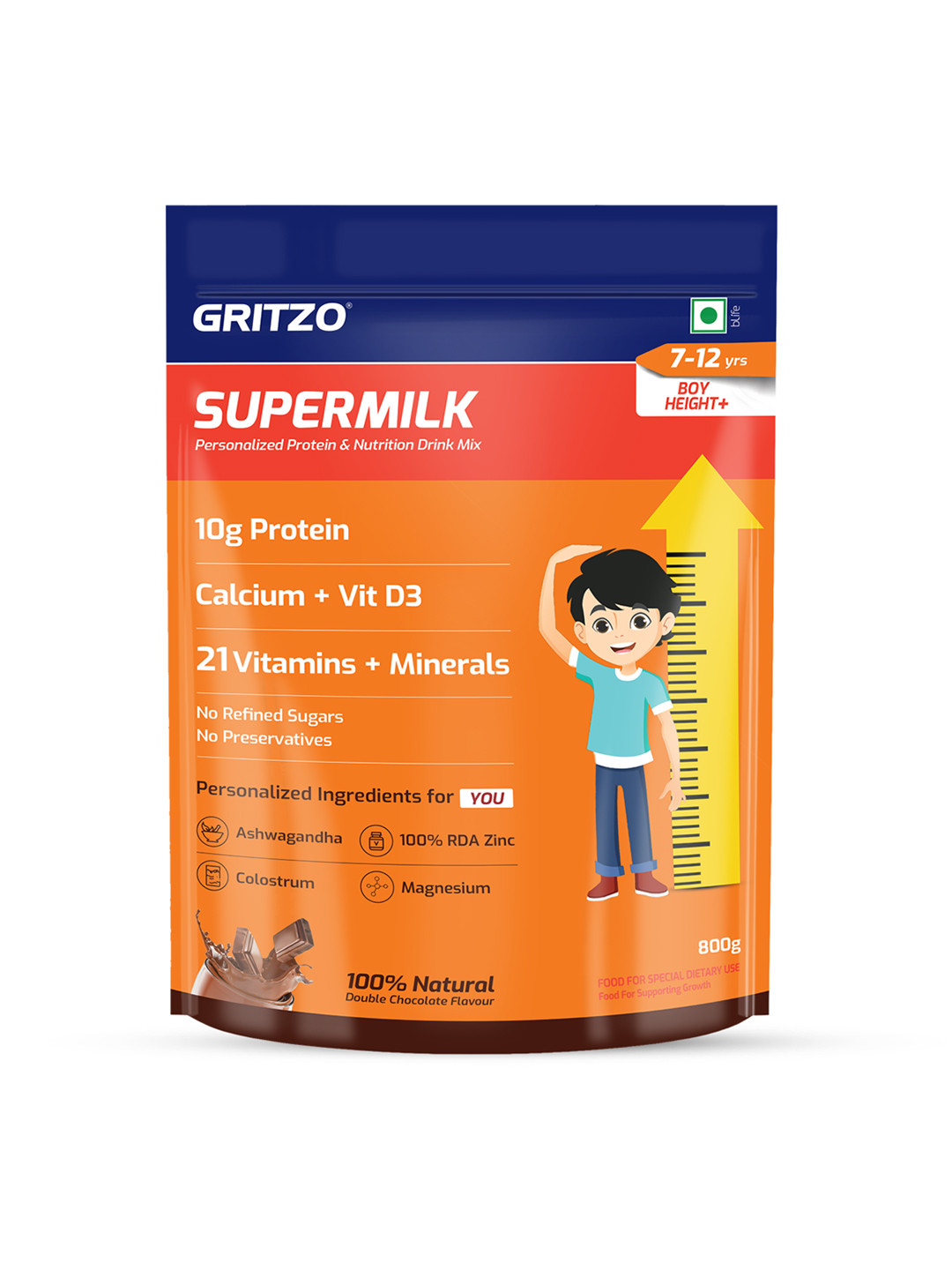Gritzo Kids SuperMilk Height Double Chocolate Proteins- 1kg