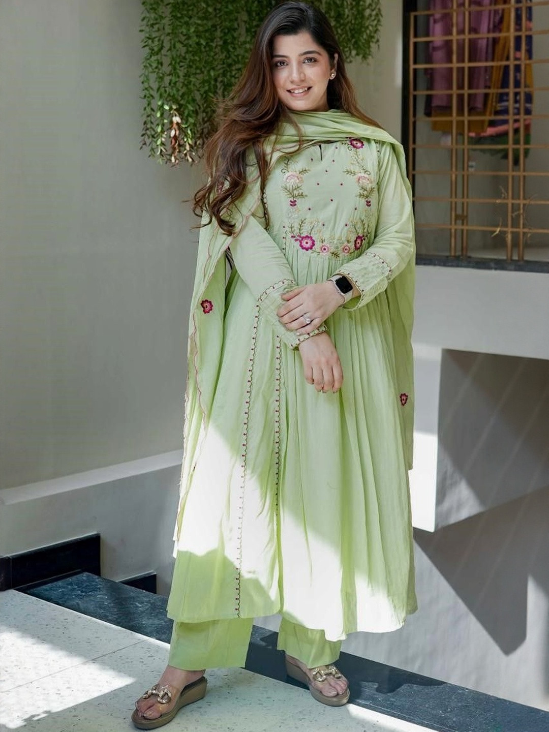 KALINI Embroidered Tussar Silk Kurta Set