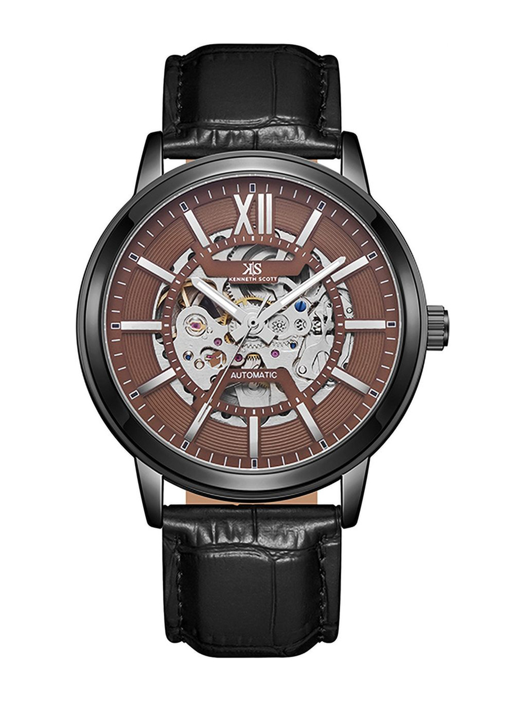 KENNETH SCOTT Men Dial & Leather Straps Analogue Automatic Watch K24323-BLBH