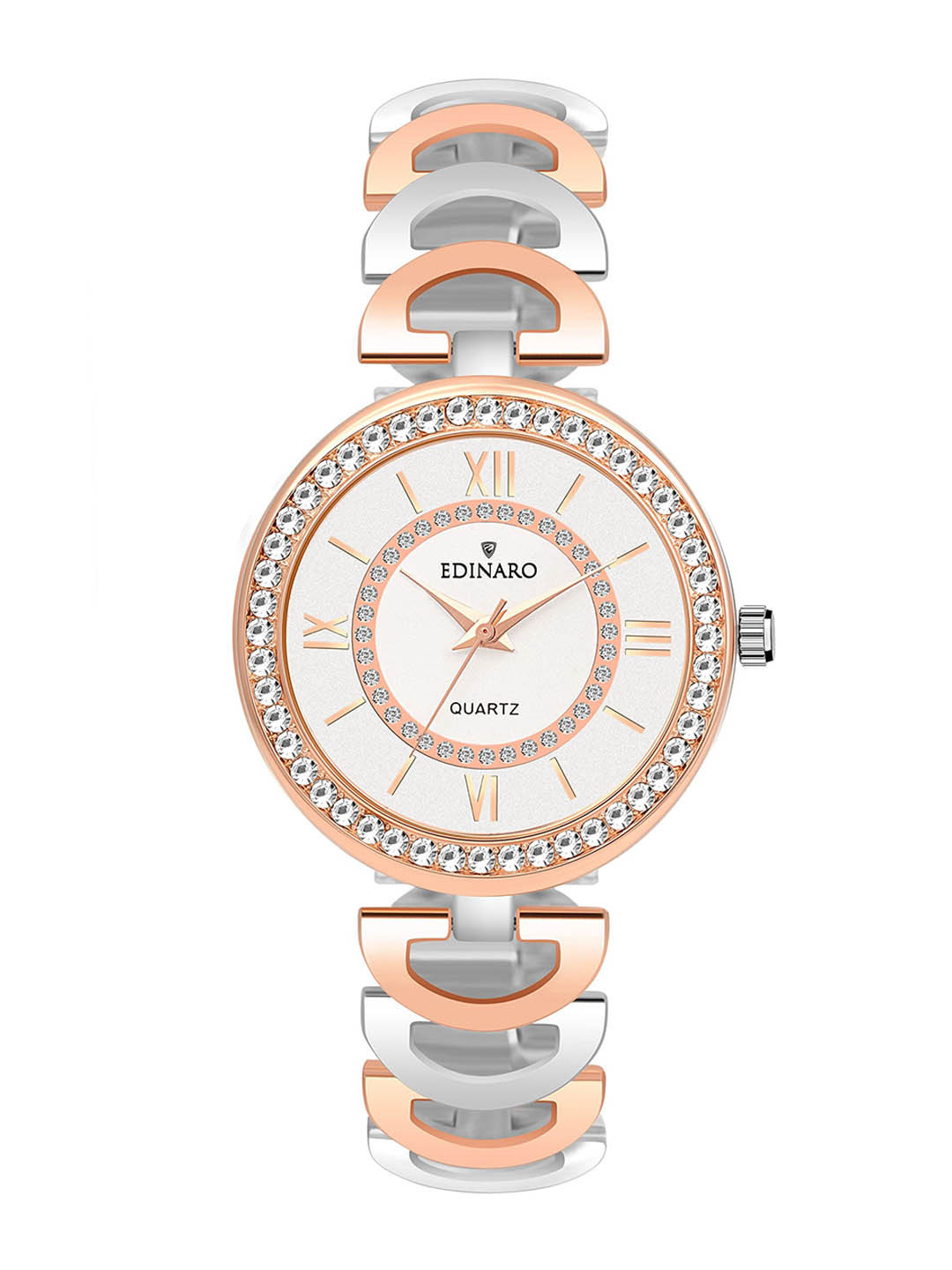EDINARO Women Embellished Round Dial & Stainless Steel Straps Analogue Watch ED-2095W