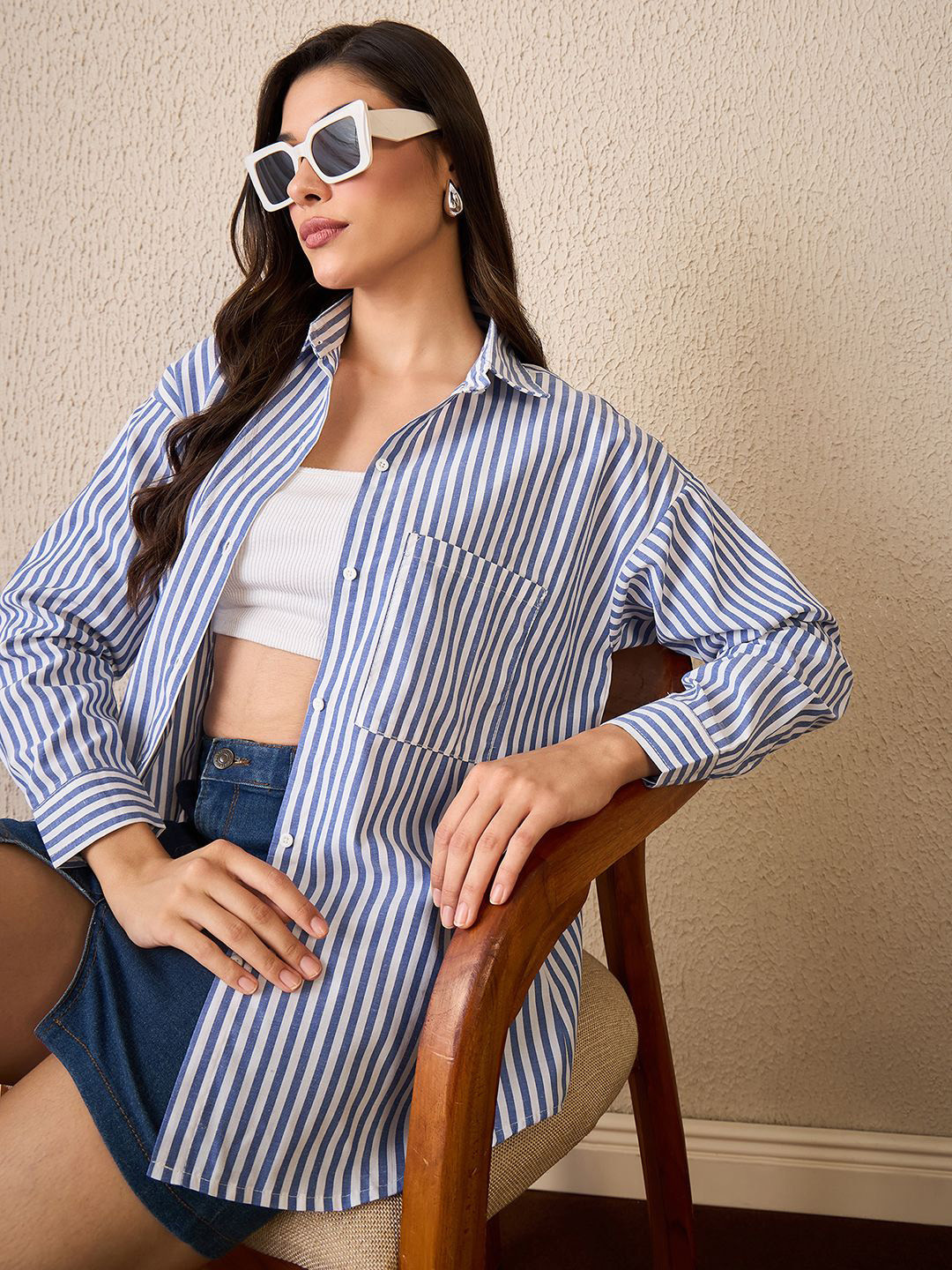 CHIMPAAANZEE Striped Spread Collar Long Sleeves Oversized Shirt