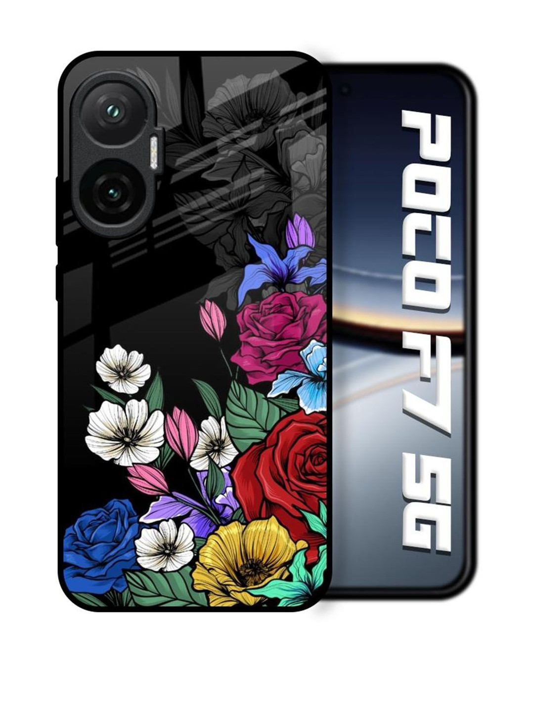 QRIOH Rose Flower Bunch Art Printed Real Back Glass Case for Poco F7 5G
