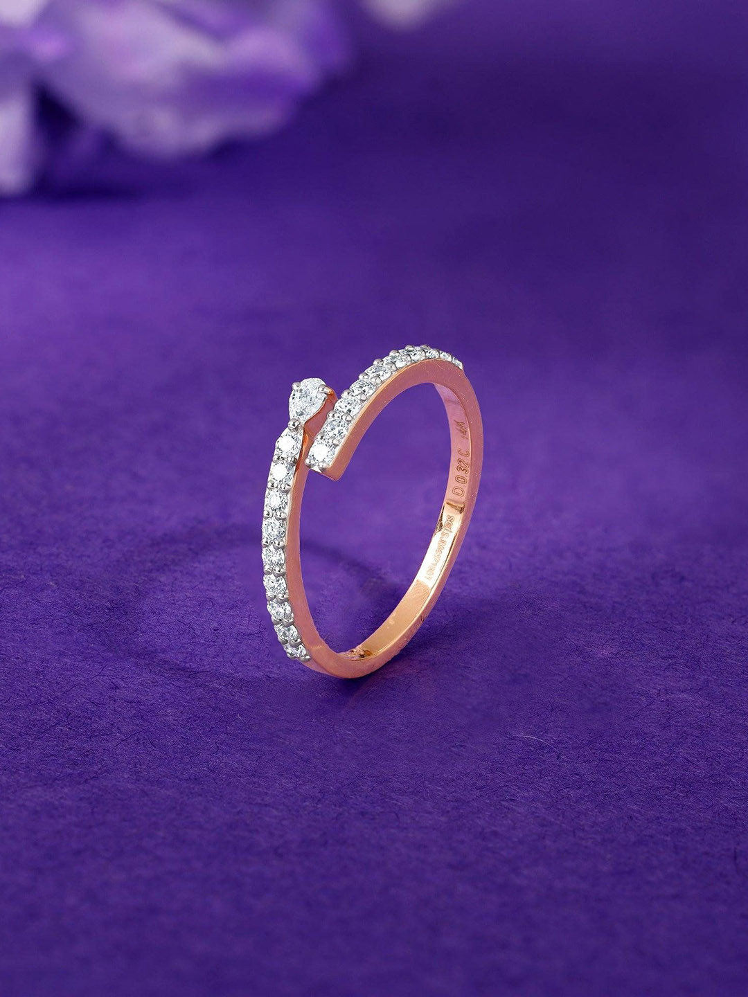 GIVA Shooting Star Women 14 Kt Rose Gold 0.3 Ct Lab Grown Diamond Ring-1.56 gms