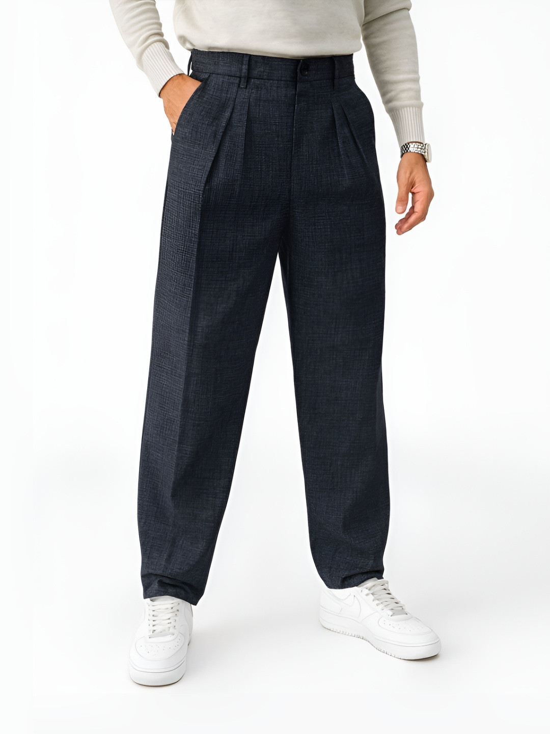 Maniac Men Abstract Self Design Comfort Baggy Mid-Rise Cotton Korean Trousers