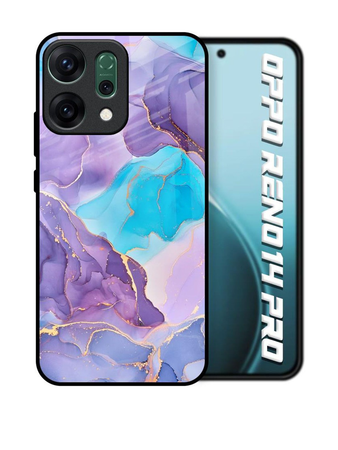 QRIOH Alcohol ink Marble Printed Oppo Reno14 Pro 5G Glass Back Case Mobile Accessories