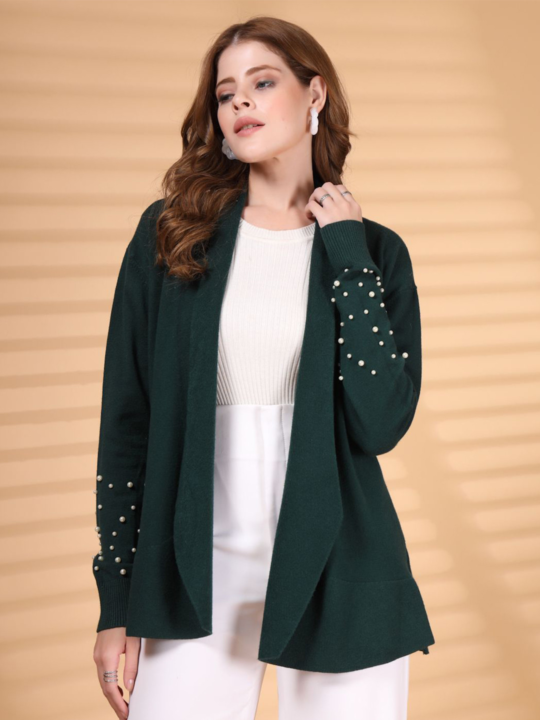 Thirty Threads Embellished Woollen Longline Shrug