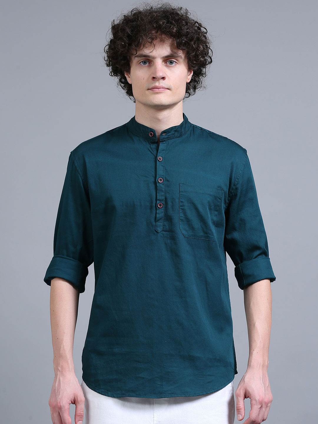 Proword Mandarin Collar Thread Work Pure Cotton Straight Kurta
