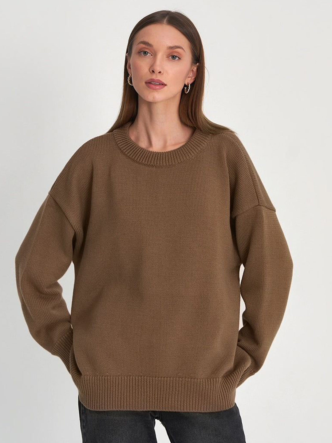 Outzidr Women Ribbed Long Sleeves Sweater