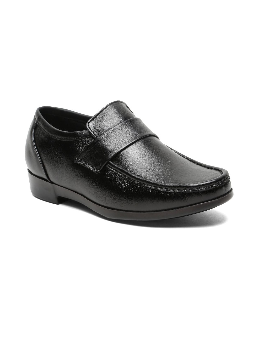 Kosher Men Solid Black Leather Slip-On Loafers