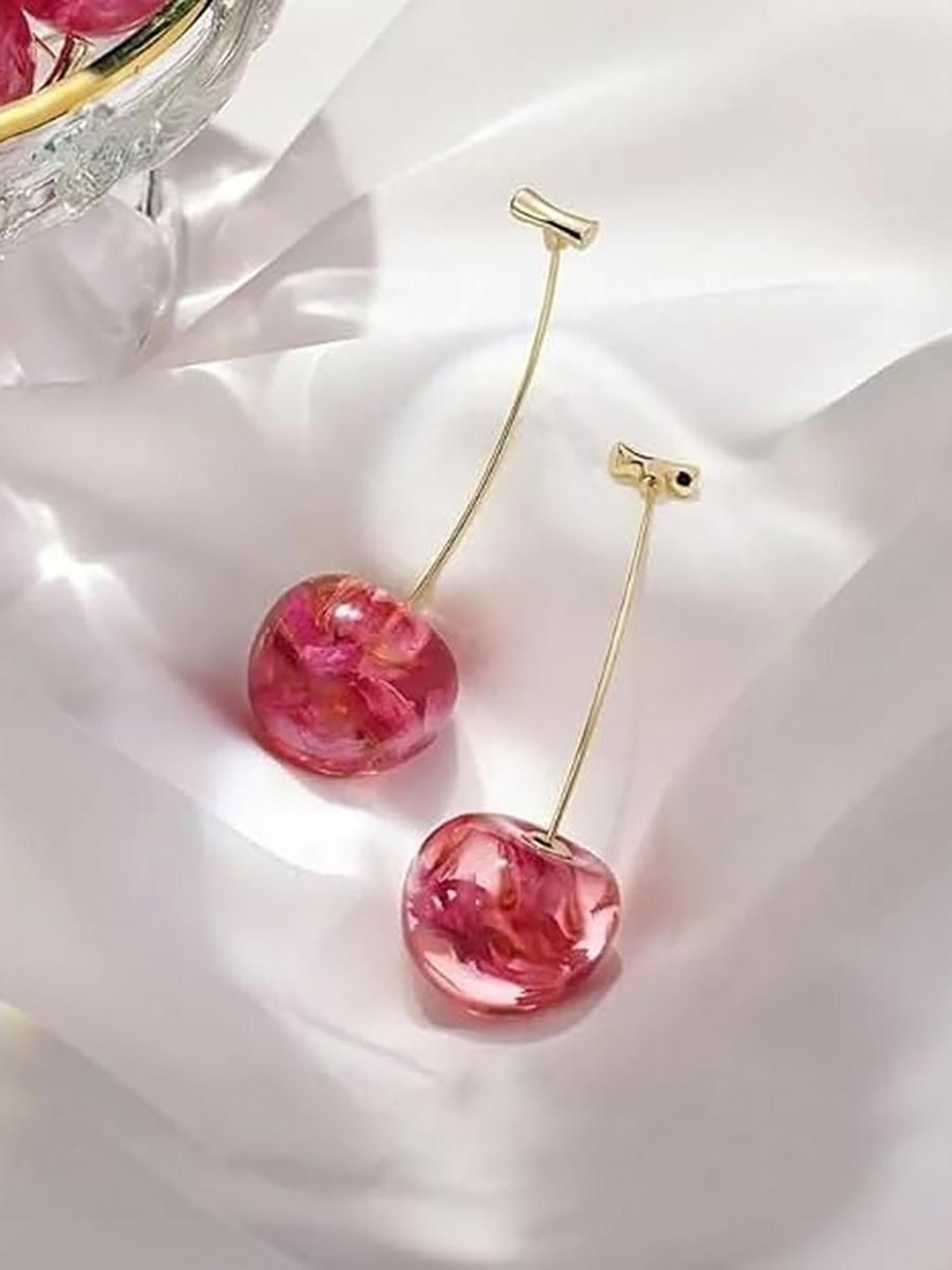 EL REGALO Quirky Shaped Cherry Red Drop Earrings