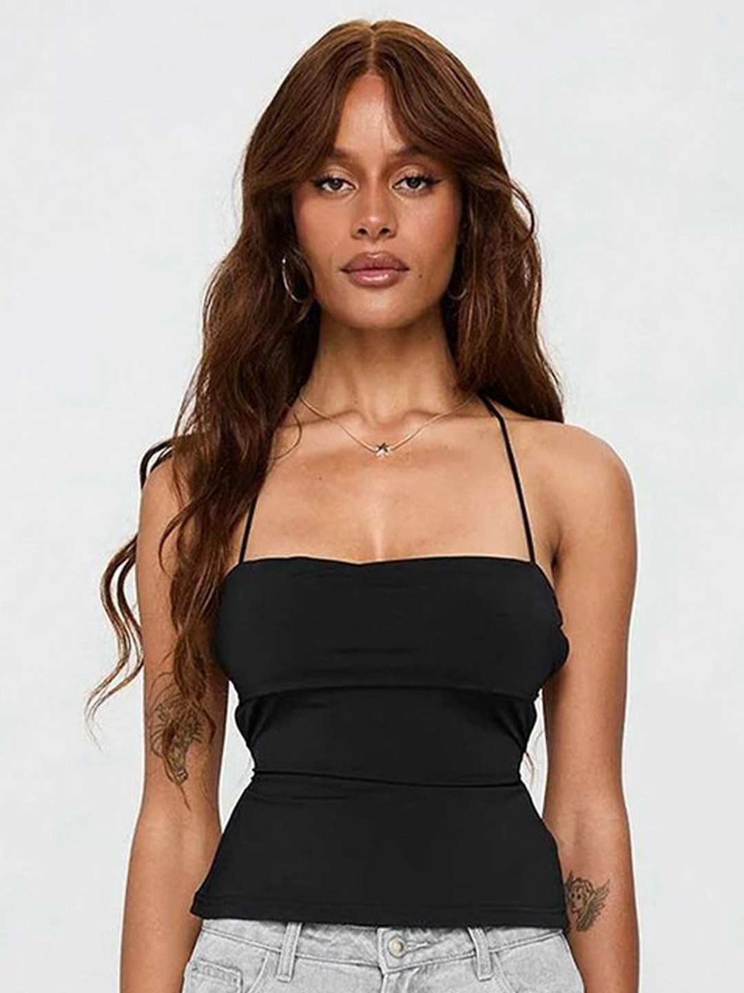 LULU & SKY Women Halter Neck Tie Ups Style Back Top