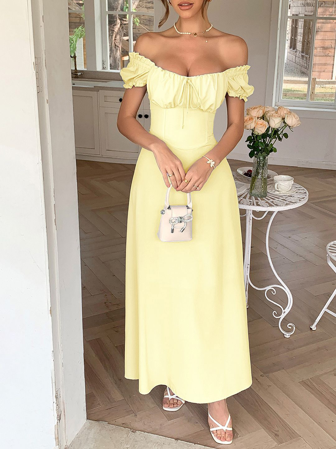 JC Mode Off-Shoulder Corset Maxi Dress