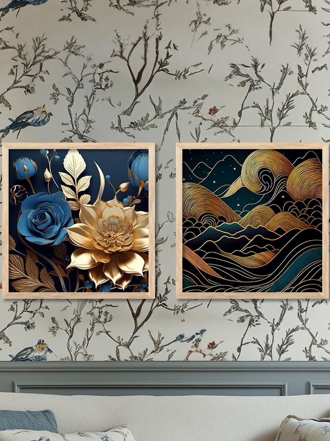 WALLLANE Brown Set of 2 Piece Wood Floral Wall Paintings