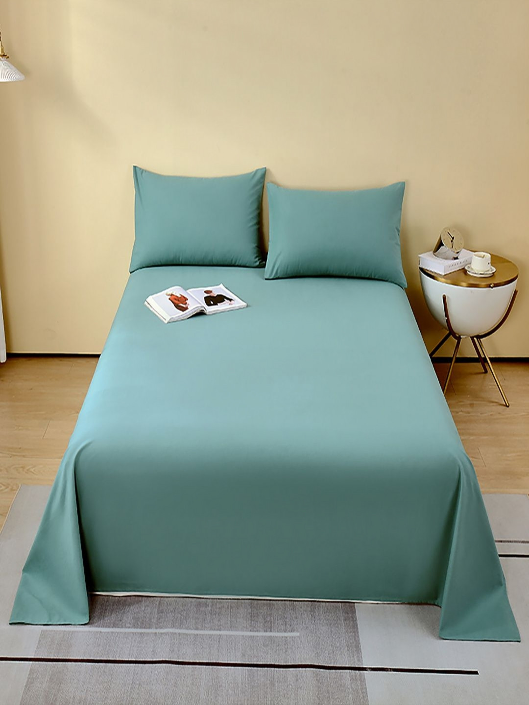 JC HOME Teal 240 TC Cotton King Bedsheet Set - 2..45m x 250m