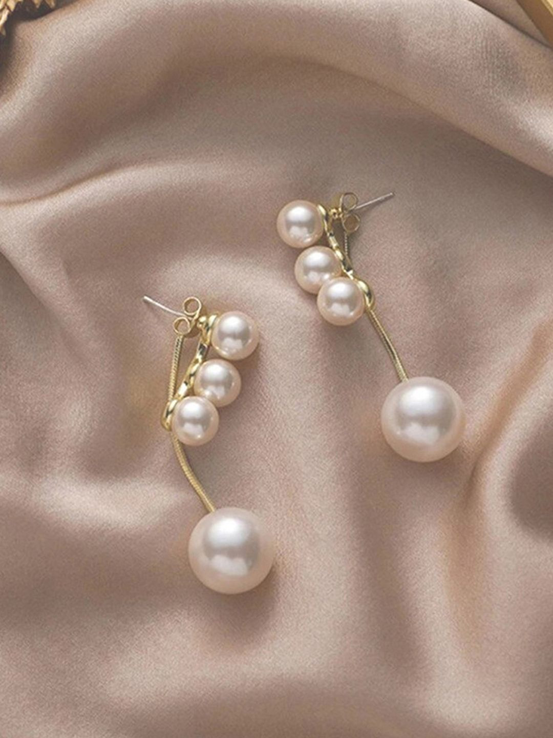 GOLDIWALA Korean Gold-Plated Pearls Beaded Spherical Shaped Drop Earrings