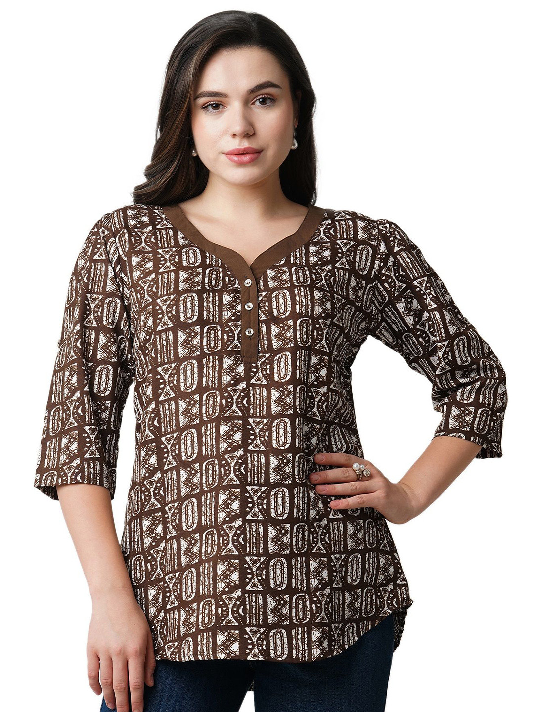G0-4 IT Geometric Print V-Neck Top