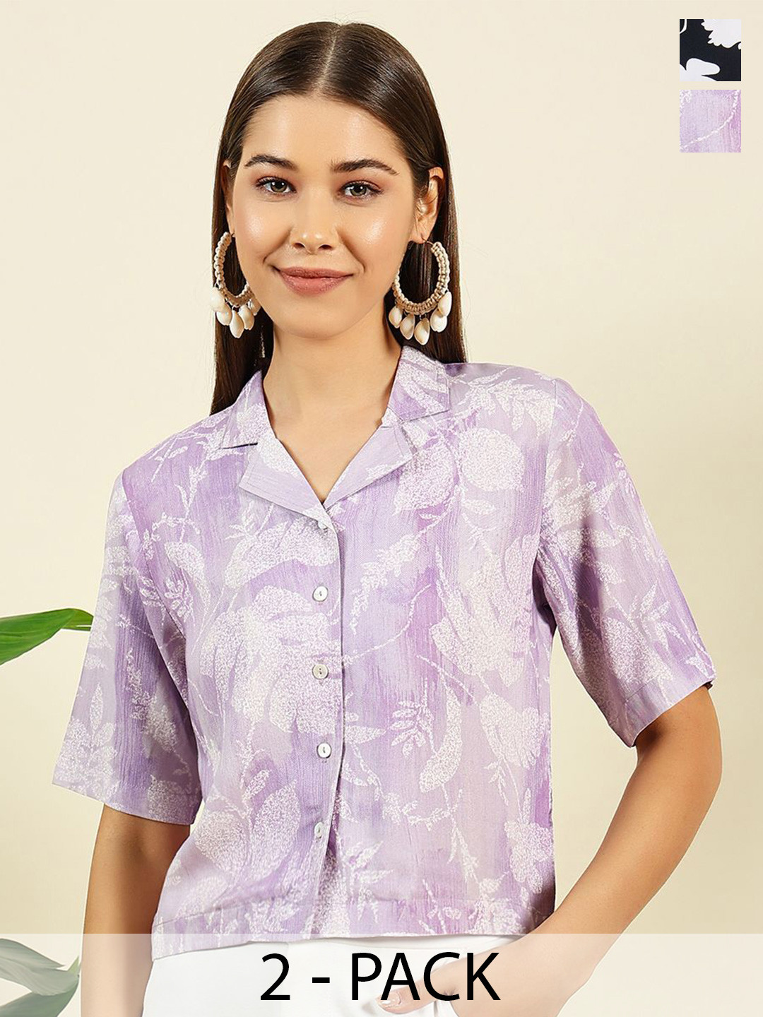 THE FAB FACTORY Women Pack Of Floral Printed Shirt Collar Shirt Style Top