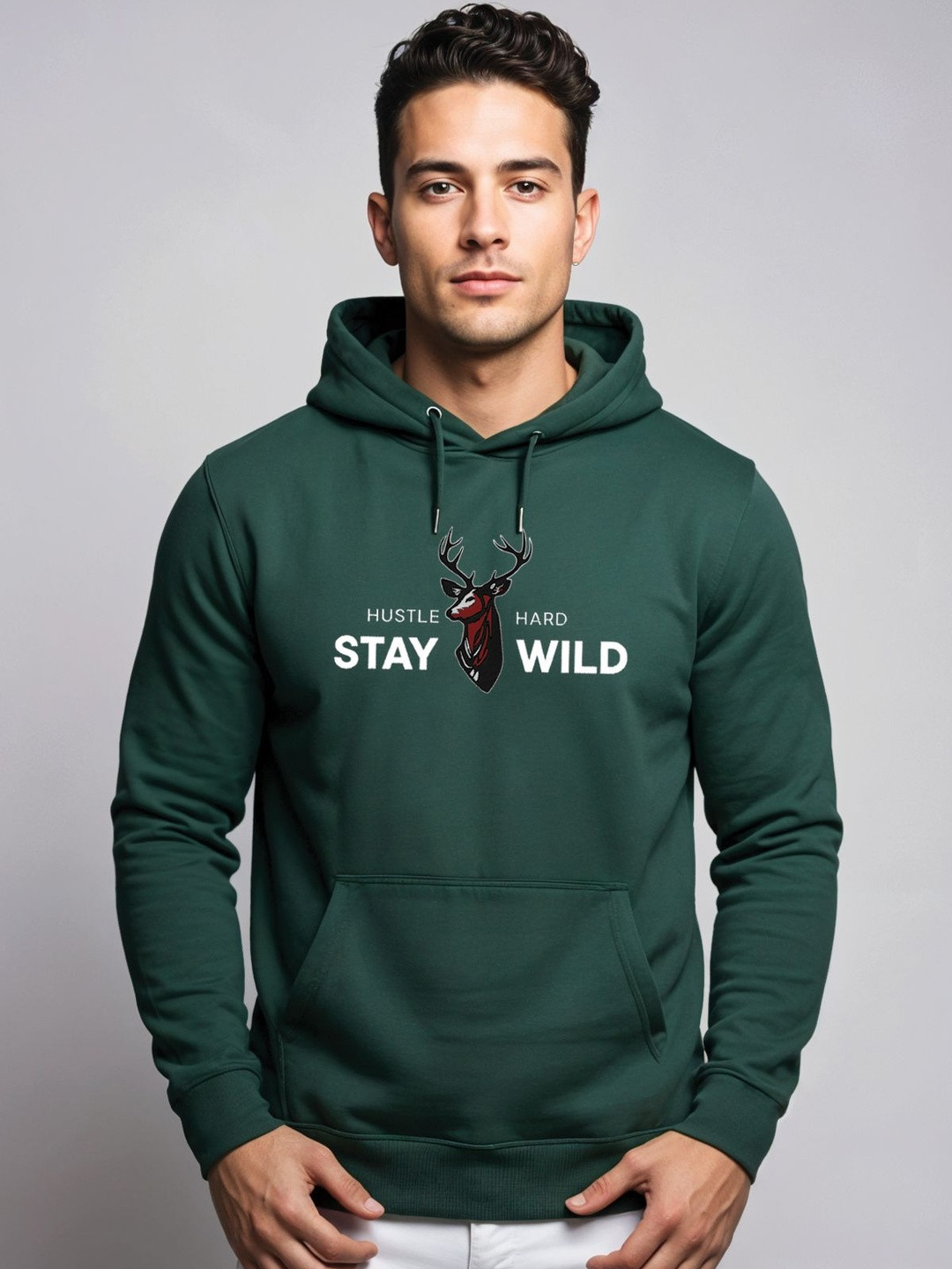 Adro Hustle Hard Stay Wild 320 GSM Fleece Printed Graphic Sweatshirt