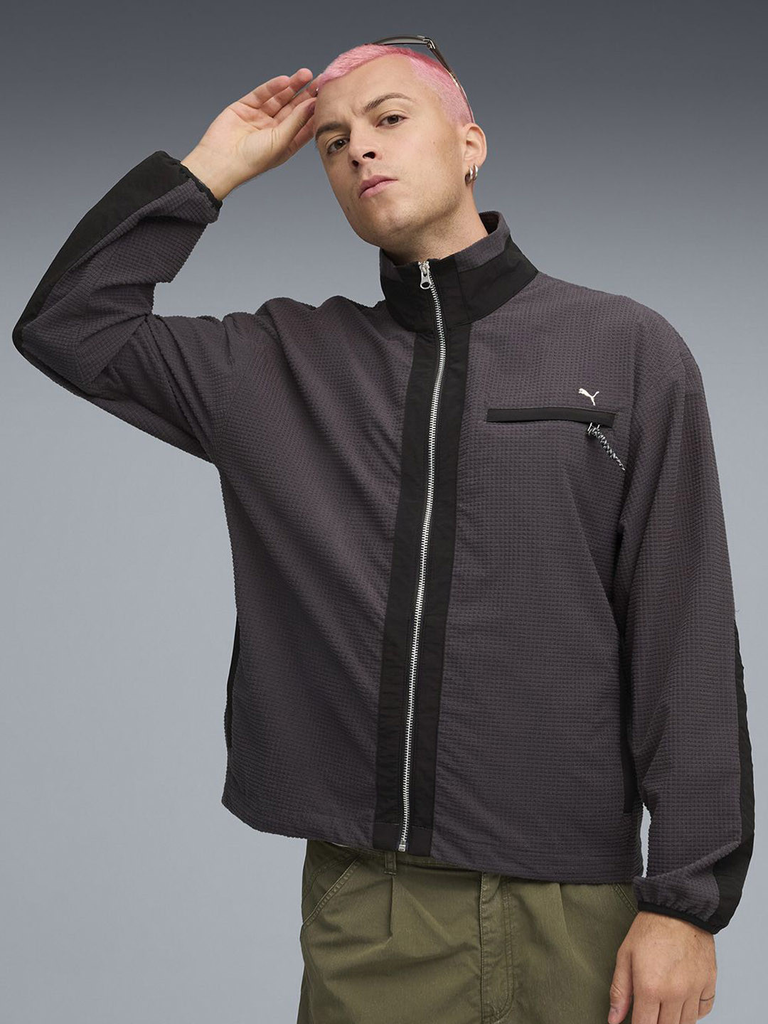 Puma Men MMQ Mock Collar Self Design Tailored Jacket