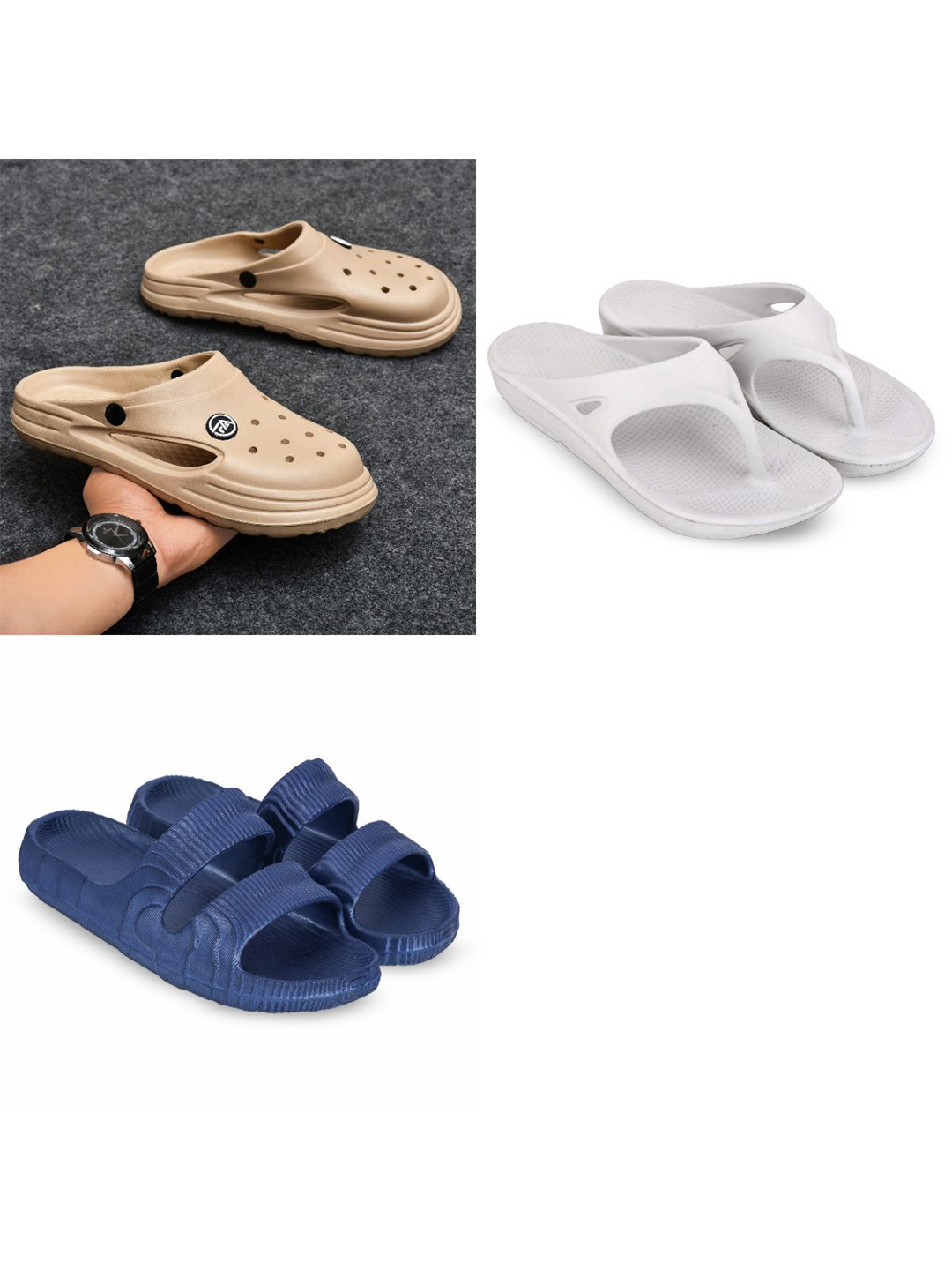 Feel alive Men Set of 3 Textured Slip-On Flip Flops